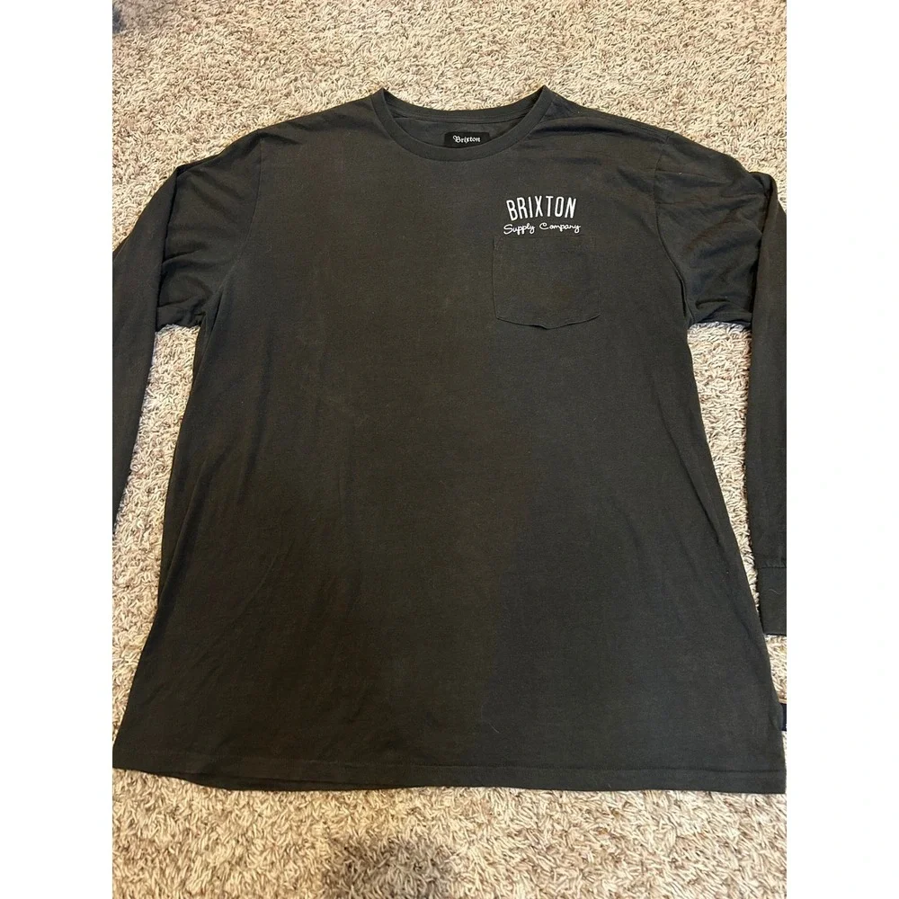 Brixton Supply Company Mens XXL Long Sleeve Pocket T-Shirt Black Graphic Tee‎
